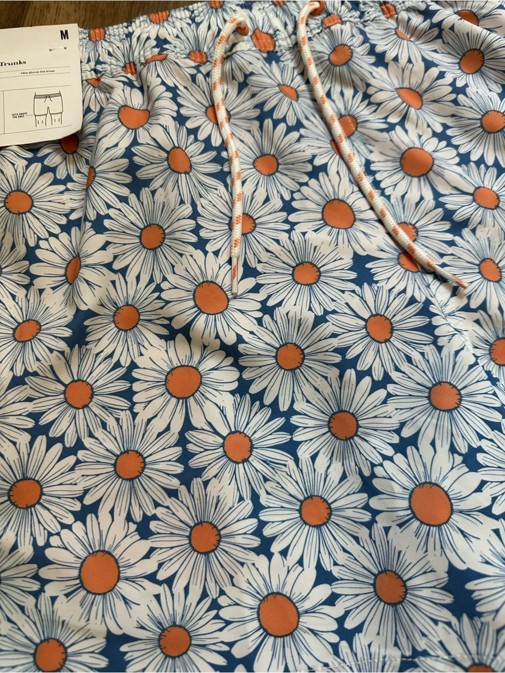 NWT!‎ Goodfellow Men's Swim Trunks, Above Knee, Daisies, Resortwear, Stretch, M